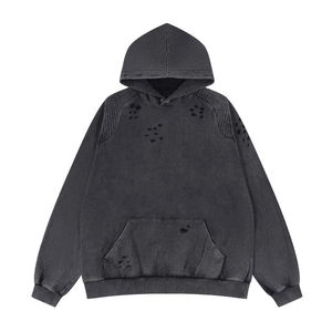 Men's OEM Custom Logo Distressed Embroidery Patched 100% Cotton <b>Fleece</b> Winter Oversized Pullover <b>Hoodie</b> with Screen Printing - Product Image 1