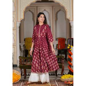 Kurta Anarkali en rayonne marron à imprimé floral, vêtement traditionnel musulman et accessoire, taille XXL-8XL, SKU 1255YKMAROON-XXL - Product Image 3