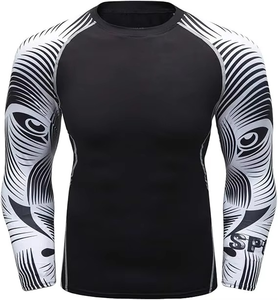Men's <b>Custom</b> Long Sleeve <b>Compression</b> Gym Rash Guard Breathable Nylon <b>Shirt</b> with Sun Protection & Sublimated MMA <b>Design</b> - Product Image 1