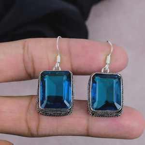 Boucles d'oreilles pendantes en topaze bleue de Londres, faites à la main, en argent sterling 925, bijoux élégants, cadeau pour femmes, design bohème - Product Image 4