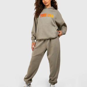 Chándal de mujer de 2 piezas, conjunto de jogging, Sudadera con capucha sólida transpirable ligera con pantalón, servicio OEM de impresión de logotipo personalizado - Product Image 1