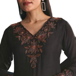 Black <b>Silk</b> <b>Kurta</b> Palazzo Set With Cut Dana Work Wholesale Women Ethnic Apparel OEM Clothing Factory Bulk Supplier Custom Fashion - Product Image 2