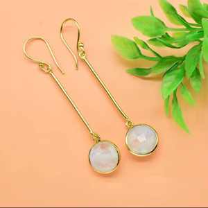 Pendientes de Plata de Ley 925 con Piedra Lunar Natural, Joyería Bohemia Hecha a Mano, Color Blanco, para Uso Diario, Oro de 14K, Aniversario - Product Image 1