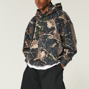 Sweats à capuche brodés personnalisés en coton 100 % 600 g/m² pour hommes, streetwear de haute qualité, texture jungle, imprimé surdimensionné et lourd - Product Image 5