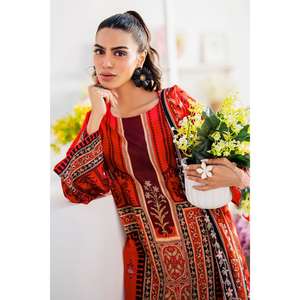 Conjunto de traje de tela estampada sin coser de 3 piezas rojo para mujer - Product Image 4