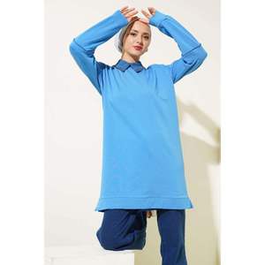 Tunique à deux fils bleue avec col en pierre ensembles pour femmes - Product Image 3