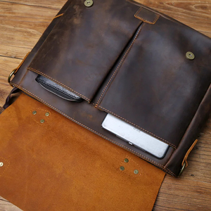 Classic Cowhide Leather Laptop Messenger Shoulder Bag Durable Office Use Zipper Closure Protective Portable - Product Image 4