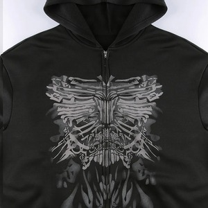 Sudadera con capucha para mujer 2024 con estampado de personalidad oscura, abrigo negro con cremallera ecológica, Top informal holgado de American Designer - Product Image 4