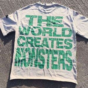 Custom Airbrush <b>Monster</b> Face Graphic 100% Cotton Knitted T Shirt Men Streetwear Oversized 3D Print Short Sleeve Top - Product Image 2