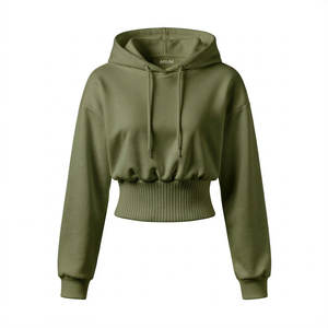 Sudaderas Cortas de Algodón Grueso de Alta Calidad para Mujer, Precio al por Mayor, Cintura Ancha con Nervaduras, Hombros Caídos, Estilo Informal, Personalizadas - Product Image 4