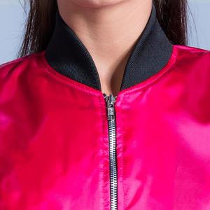 High End ODM Factory Elegant <b>Women</b> Satin Jacket Plain Dyed <b>Black</b> Ribbed Collar Cuffs& Waistband Modest Streetwear College <b>Coat</b> - Product Image 2