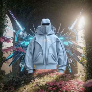 Custom Streetwear <b>Oversized</b> <b>Hoodie</b> Heavyweight Y2K <b>Hoodie</b> Boxy Zip Up Jacket with Acid Wash Embroidery and Ski Mask Balaclava - Product Image 6