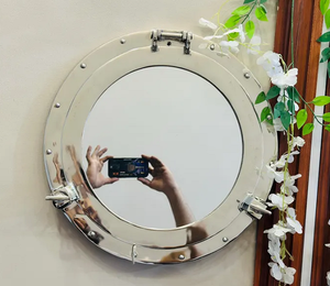 Espejo de ojo de buey de barco náutico vintage montado en la pared para decoración del hogar | Decoración temática náutica marítima de pirata - Product Image 3