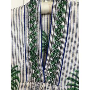 Kaftán de playa marroquí azul con estampado de palmeras, para cubrir el traje de baño - Product Image 2