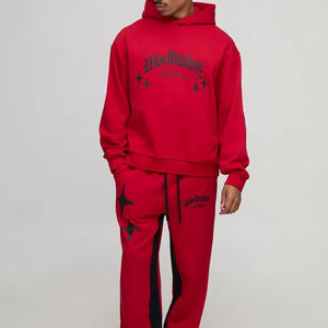 Top personalizado Streetwear Sweatsuit algodón pulóver Sudadera con capucha y pantalones de chándal conjunto holgado de algodón chándales al por mayor - Product Image 1