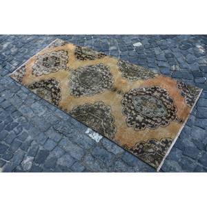 Alfombra turca Vintage naranja negro diseño de retazos 3,1X6,9 pies Alfombra de lana de tejido plano para decoraciones de sala de estar - Product Image 2