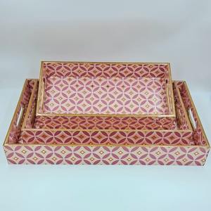 Plateau de service en bois décoratif en émail, plateau de table élégant pour la maison - Product Image 2