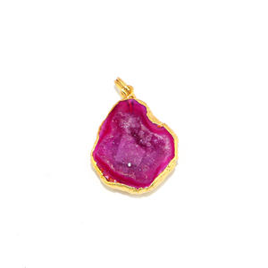 Colgante de Moda Clásico con Geoda Rosa Druzy de Forma Irregular, Chapado en Oro de 18K, Joyería de Latón para Mujer, Venta al por Mayor - Product Image 2