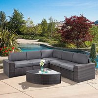 Ensemble de 6 pièces de mobilier d'extérieur moderne résistant aux intempéries avec structure en aluminium imperméable - 5 chaises sectionnelles en rotin PE et PU pour cour