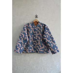 Handmade Reversible <b>Quilted</b> Woven Cotton Jacket Eco-Friendly Floral Block Print Long Sleeve Cozy Winter Layer - Product Image 1
