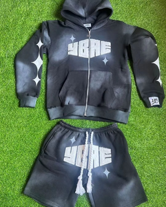 Conjunto de Ropa de Invierno Unisex de Alta Calidad con Sudadera con Cremallera de Peso Medio, Pantalones Cortos, Apliques Bordados, Etiqueta Tejida y Cordón Ajustable, Talla Grande - Product Image 4