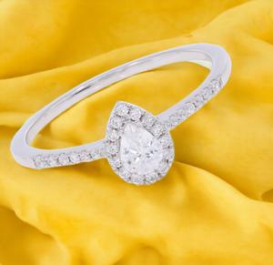 แหวนเพชรโมอิสสีทอง10K/14K/18K สำหรับผู้หญิง E-F เพชรเม็ดแพร์ตัดกลม0.39กะรัต/VVS-VS เพชรโมอิสซาไนต์ - Product Image 2