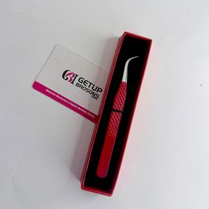 Pince à épiler pour cils GETUP BROSONS IMPEX de haute qualité, en acier inoxydable courbé, anti-magnétique, anti-statique, pointe lisse de 10 mm, poignée diamantée - Product Image 1