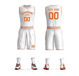 Camiseta de baloncesto para hombre, camiseta de baloncesto de malla blanca y naranja con nombre, número, uniforme de equipo, deportes de baloncesto reversibles Ind - Product Image 1