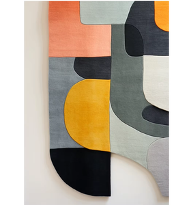 Tapis en laine moderne abstrait de qualité supérieure touffeté à la main avec poils hauts et motif géométrique Ensemble à usage domestique coloré - Product Image 2