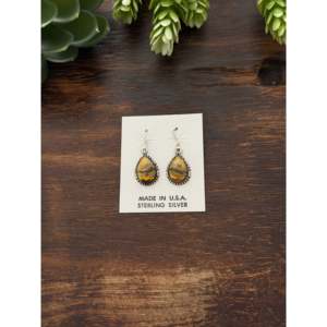 Boucles d'oreilles pendantes en argent sterling plaqué or 18 carats, faites à la main par des artisans navajo, avec agate BB et perle, pour les mariages - Product Image 5