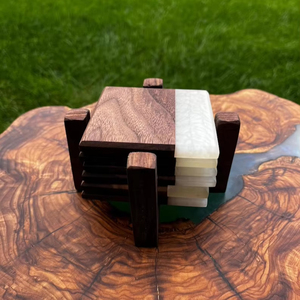 Sous-verres en bois et résine haut de gamme, sous-verres faits à la main polis avec fusion de tourbillons en résine de bois riche, sous-verres en pierre modernes - Product Image 1