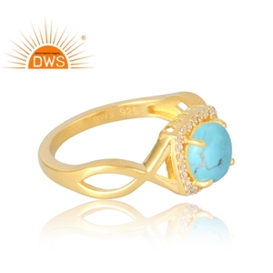 Latest Selling 925 Sterling <b>Silver</b> 18K Gold <b>Plated</b> Natural Cz & Arizona Turquoise Gemstone Ring Demi Fine Jewelry Manufacturer - Product Image 4