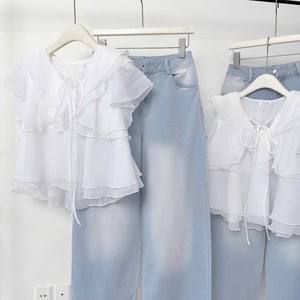 Vestido Mini de Manga Abullonada de Mezcla de Algodón Blanco Premium para Mujer, Uso Diario - Product Image 5