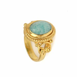 Latest Fashion Brass Oval Amazonite Gold Plated Gemstone Wedding Women Jewelry Ring Designer Handmade <b>Gift</b> for <b>Girls</b> and Women - Product Image 4