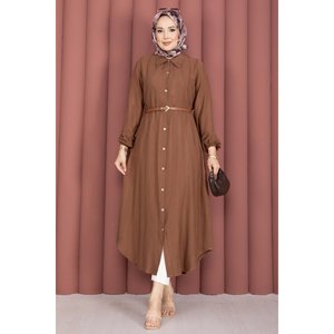 Camisa Túnica Holgada con Botones para Mujer, Viscosa Popelina, Estilo Occidental Simple, Disponible en Tallas XS a XL, para Oficina, Otoño y Primavera - Product Image 3