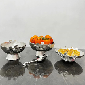 Forme ronde plaquée argent avec des feuilles d'or Design populaire Aluminium Métal Bols de service décoratifs pour aliments et fruits Texture fantaisie - Product Image 3