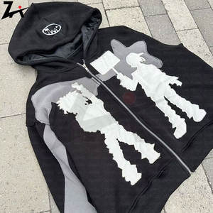 American High Street Trend Jacket Men Creative Embroidered Zipper Hoodie Harajuku Fashion <b>Retro</b> Oversized <b>Sweatshirt</b> - Product Image 5
