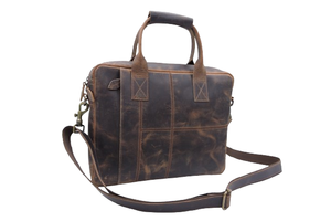 Bolsa de mensajero para portátil de cuero marrón de estilo rústico de moda de calidad superior personalizada con diseño de parche clásico con correa - Product Image 2