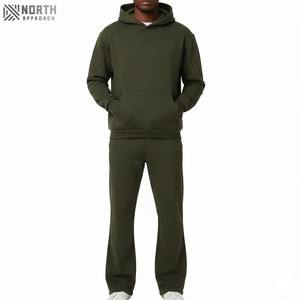 Survêtement d'hiver pour homme 100% coton à capuche, taille élastique, confortable, 500 g/m², broderies délavées, personnalisable - Product Image 1
