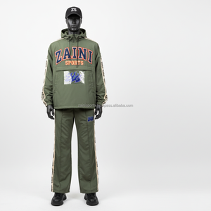 Conjunto cortavientos de talla grande Premium, tejido de poliéster de alta calidad, verde oliva, cremallera completa, logotipo personalizado, conjunto cortavientos bordado - Product Image 1