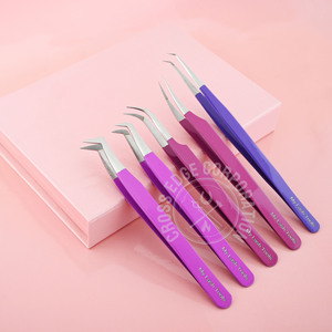 Pince à cils classique courbée personnalisée, pointe en fibre pour extension de cils, pince à cils volume 45 degrés à pointe longue - Product Image 1