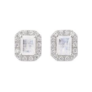 ต่างหูเม็ดเดี่ยวทรงมรกตประดับพระจันทร์สีเงินโรเดียมชุบโรเดียมสำหรับวันครบรอบ - Product Image 2