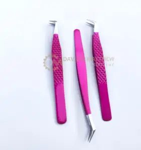 Pinzas para pestañas de acero inoxidable rosa fuerte con purpurina y logotipo personalizado, extensión de pestañas de etiqueta privada con nuevo volumen de fibra de alta punta - Product Image 1