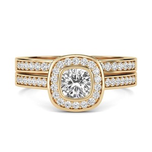 Beautiful Round Diamond Shoulder <b>Set</b> Engagement <b>Ring</b> And Matching Band 1.00 Ct Lab Grown Diamond In 18K <b>Gold</b> Platinum - Product Image 2