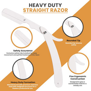Rasoir de sécurité à bord droit pour barbier professionnel avec 100 lames-100 pour cent en acier inoxydable (blanc) - Product Image 3