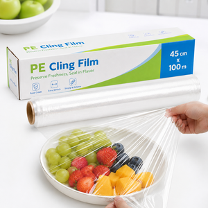 Commercial 30cmx50m 20 Micron Polyethylene Cling Film Water Soluble Protective Roll for Food Service 45cm Width 300m Plain - Product Image 4