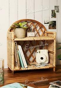 Eco-Friendly 2-<b>Shelf</b> Handmade Wicker Bookshelf Cabinet Double-Tiered Bamboo Bookcase Nursery <b>Kids</b> Room Play Room Organization - Product Image 3