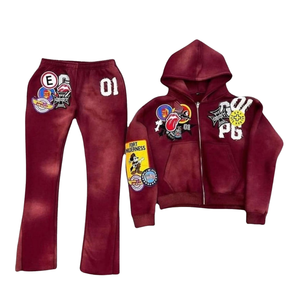 ชุดวอร์มใส่สบายลายพิมพ์ฉีกชุดวอร์มแนวสตรีทวินเทจสีจางลงโลโก้ออกแบบได้ตามต้องการ - Product Image 4