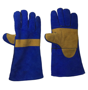 Gants de soudage résistants bleus avec paume renforcée et doublure en coton pour le soudage TIG/MIG résistant à la chaleur/au feu - Product Image 1