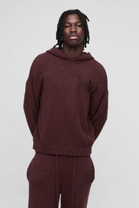 <b>Men</b> <b>s</b> <b>Brown</b> Textured <b>Hoodie</b> Tracksuit Set Casual Streetwear Cozy Knit Two Piece Outfit Winter Comfort by Marfa International - Product Image 2